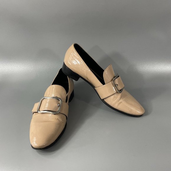 Prada Nude Patent Leather Low Heel Buckle Top Oxford Shoes, Size 37 - Picture 1 of 15